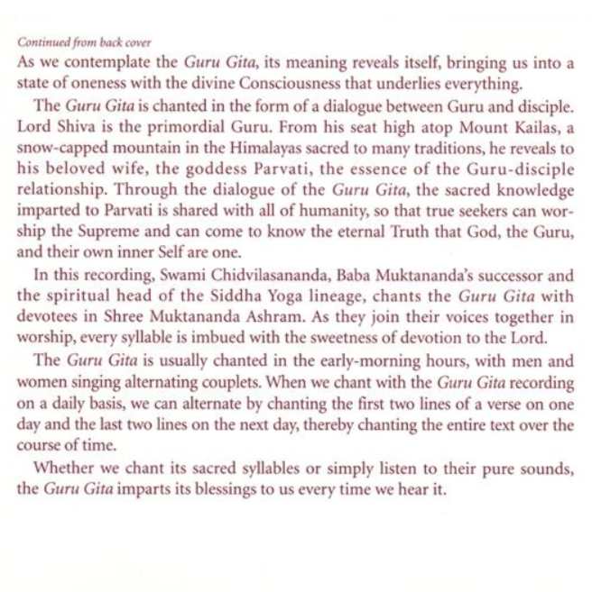 Recitation of Shri Guru Gita with Gurumayi Chidvilasananda