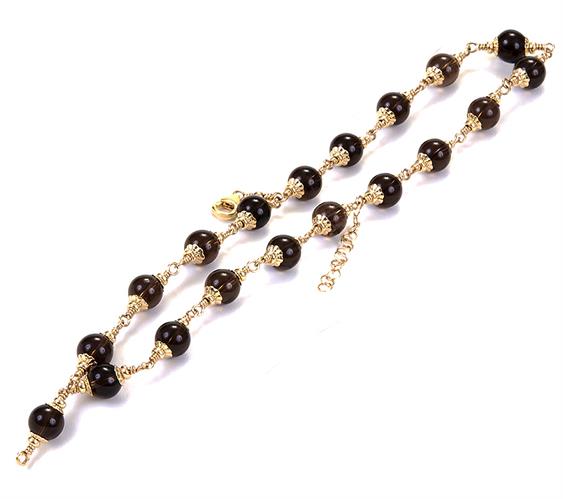 Smokey Quartz Wrist Mala with Double - Capped Beads